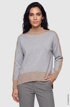 Pearl Grey Melange and Beige Stand Up Collar Cora Jumper