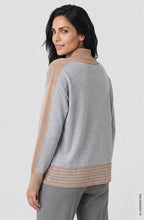 Pearl Grey Melange and Beige Stand Up Collar Cora Jumper