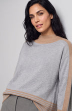 Pearl Grey Melange and Beige Stand Up Collar Cora Jumper