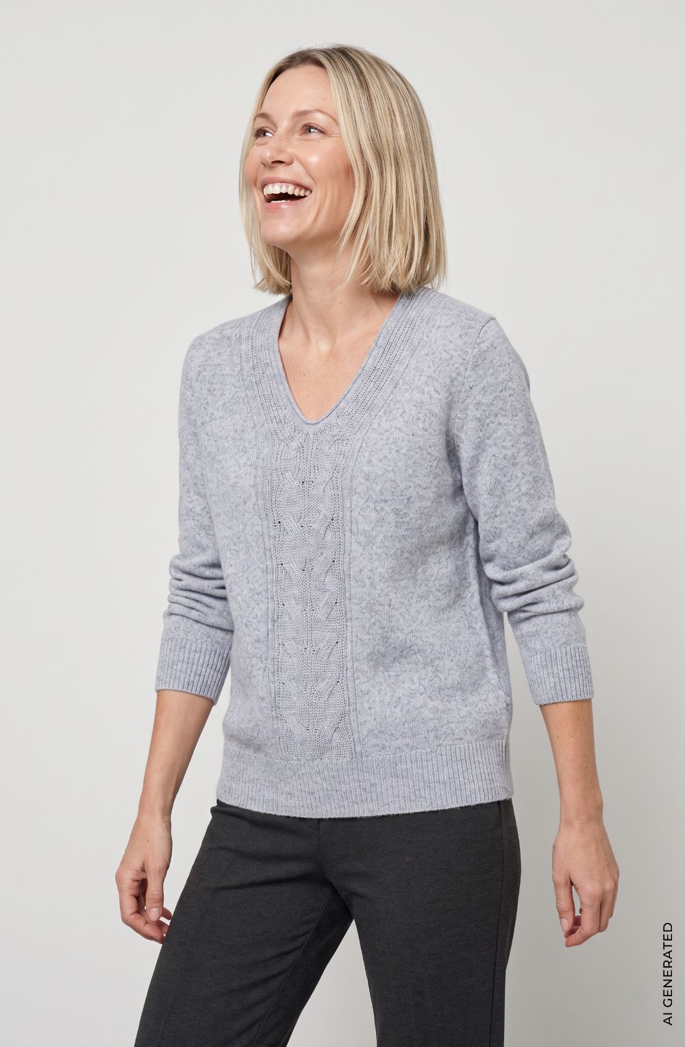 Pearl Grey Melange V-Neck Henny Jumper