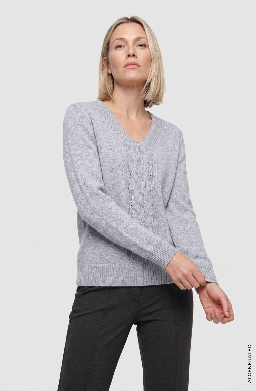 Pearl Grey Melange V-Neck Henny Jumper