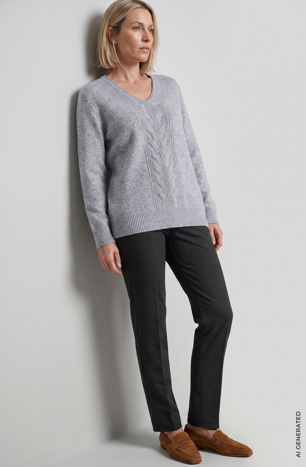 Pearl Grey Melange V-Neck Henny Jumper