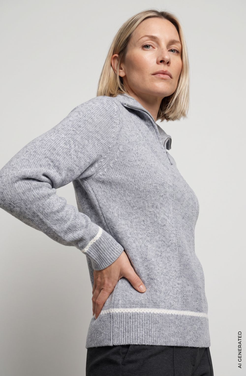 Pearl Grey Melange High Neck Quarter Zip Henny Jumper