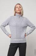 Pearl Grey Melange High Neck Quarter Zip Henny Jumper
