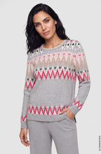 Pearl Grey Melange and Pink Geometric Print Henny Jumper