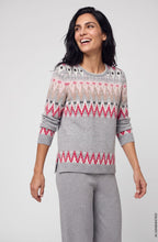 Pearl Grey Melange and Pink Geometric Print Henny Jumper