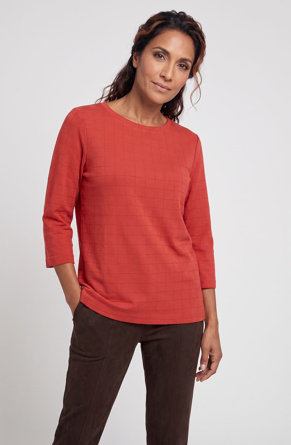 Sienna Red Square Red Stitch Top