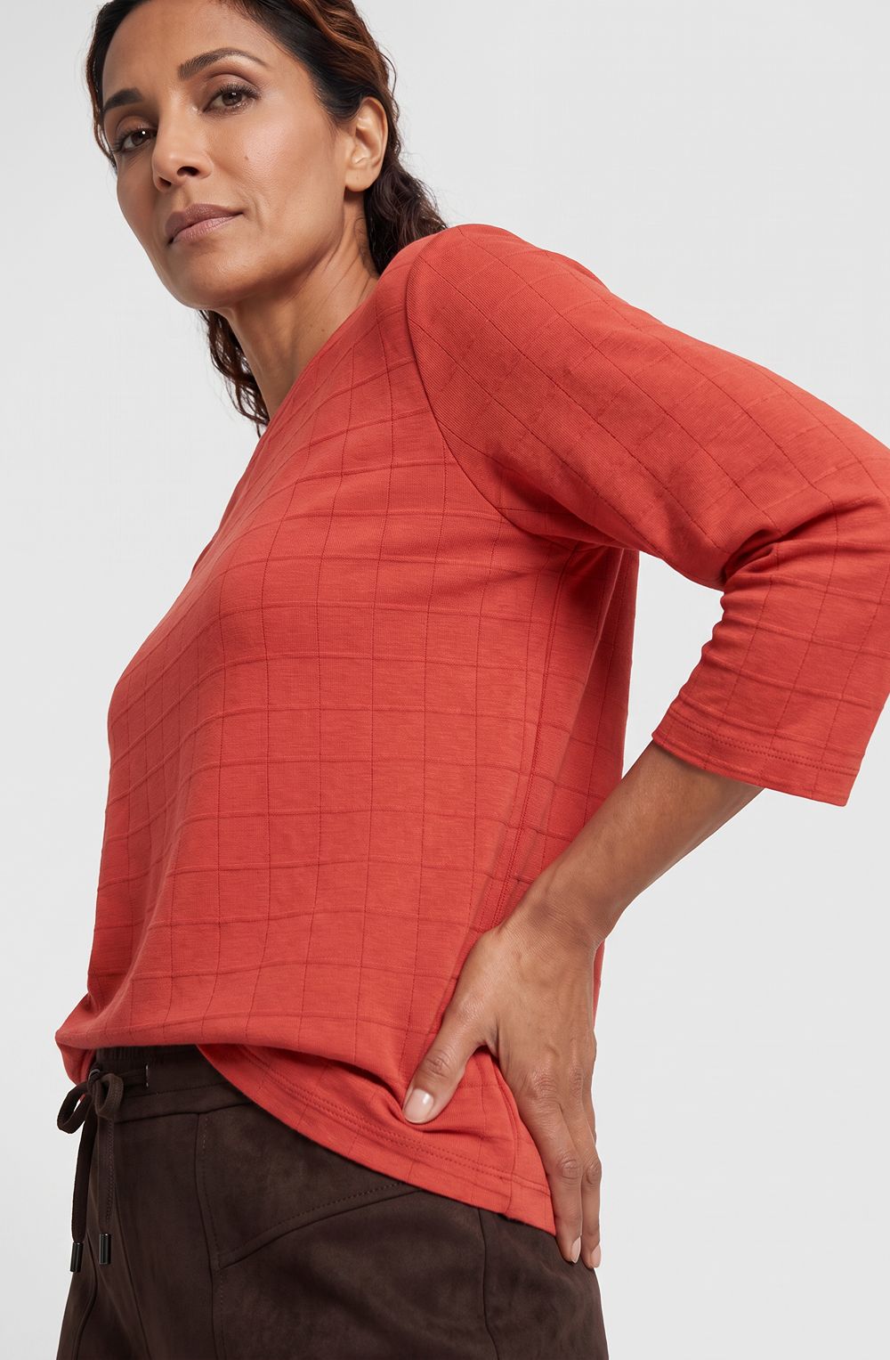 Sienna Red Square Red Stitch Top