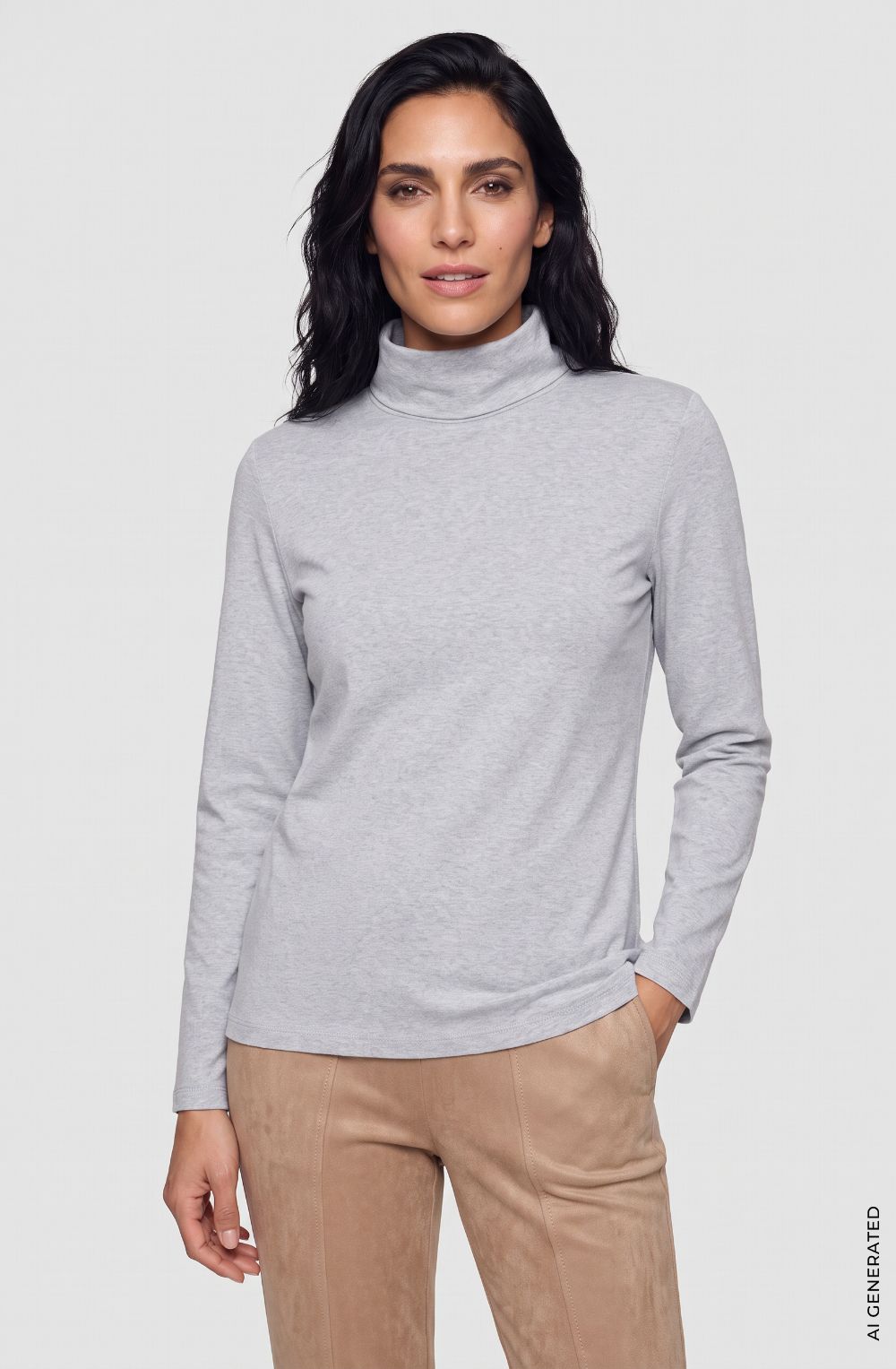 Pearl Grey Turtleneck Edda Jersey Top