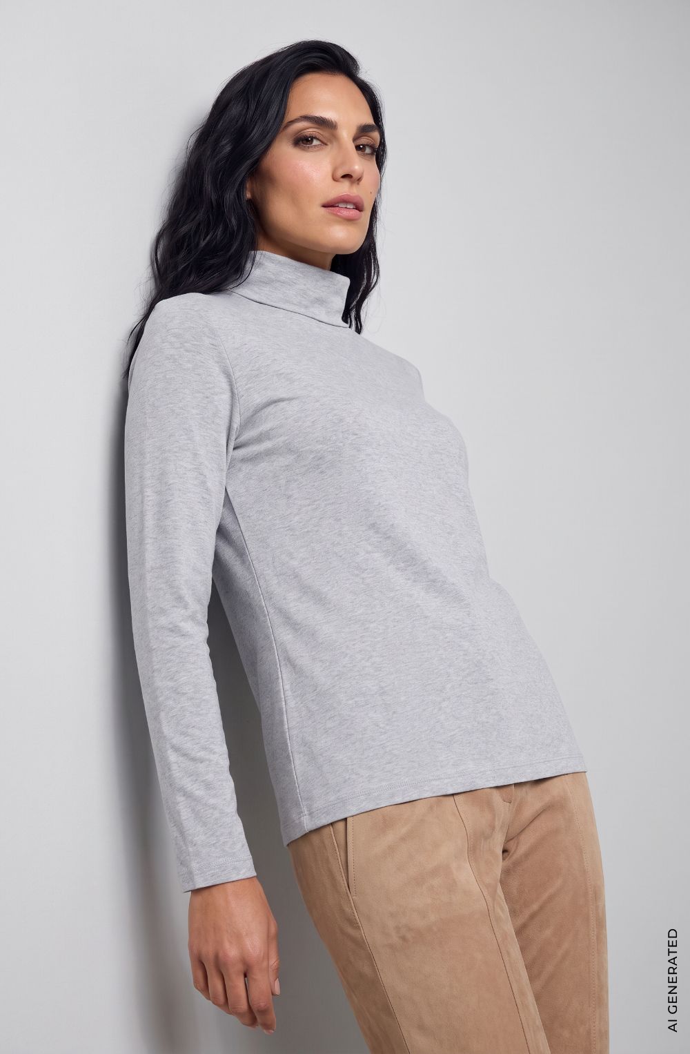 Pearl Grey Turtleneck Edda Jersey Top