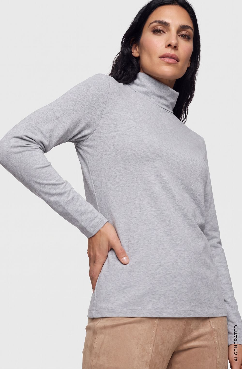 Pearl Grey Turtleneck Edda Jersey Top