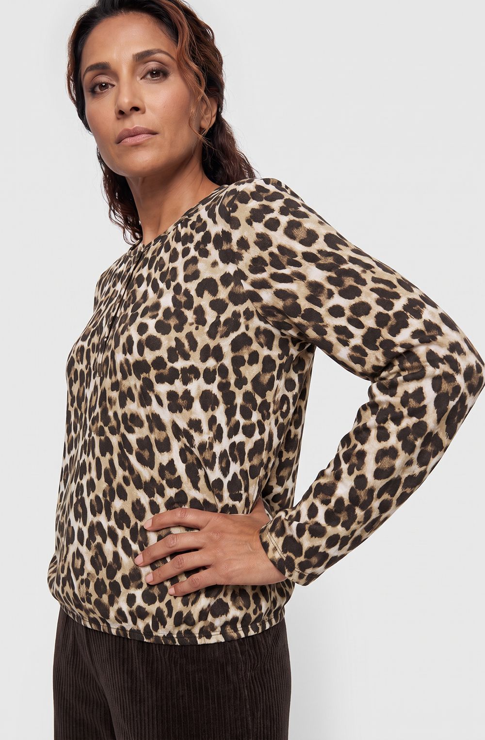 Coffee Bean Animal Print Jersey Blouse