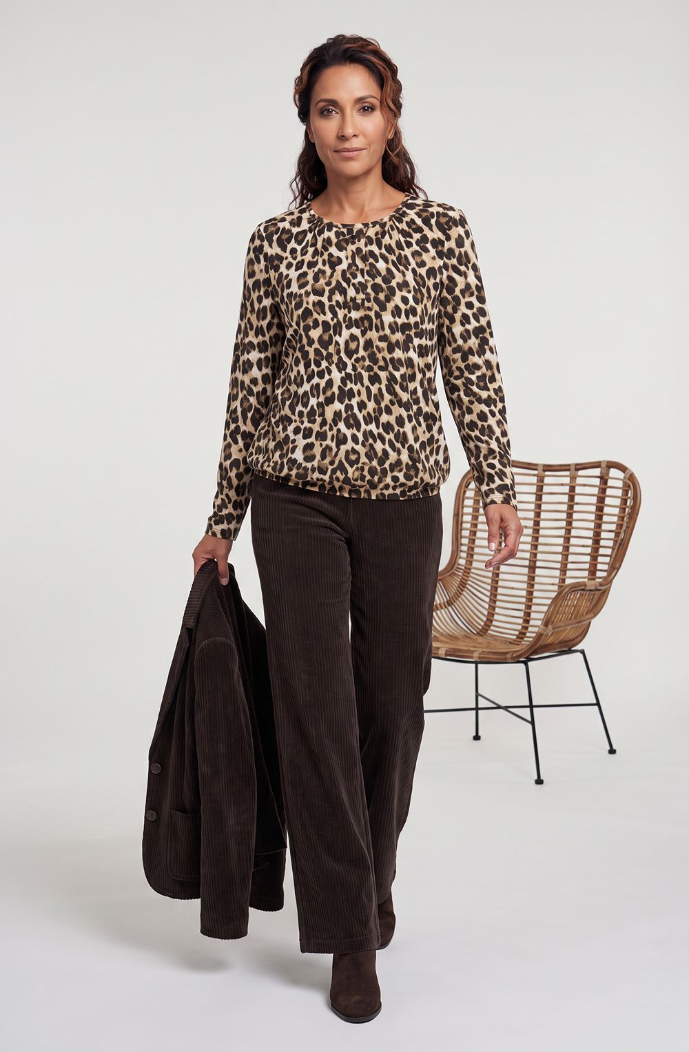 Coffee Bean Animal Print Jersey Blouse