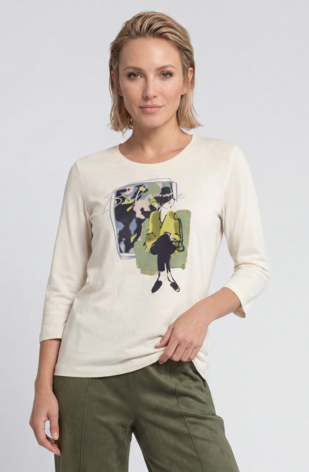 Almond Beige Modern Balance Placement Print Edda Top