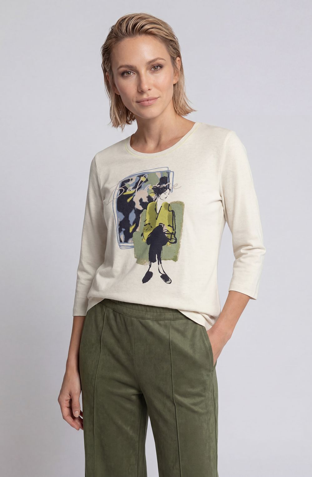 Almond Beige Modern Balance Placement Print Edda Top