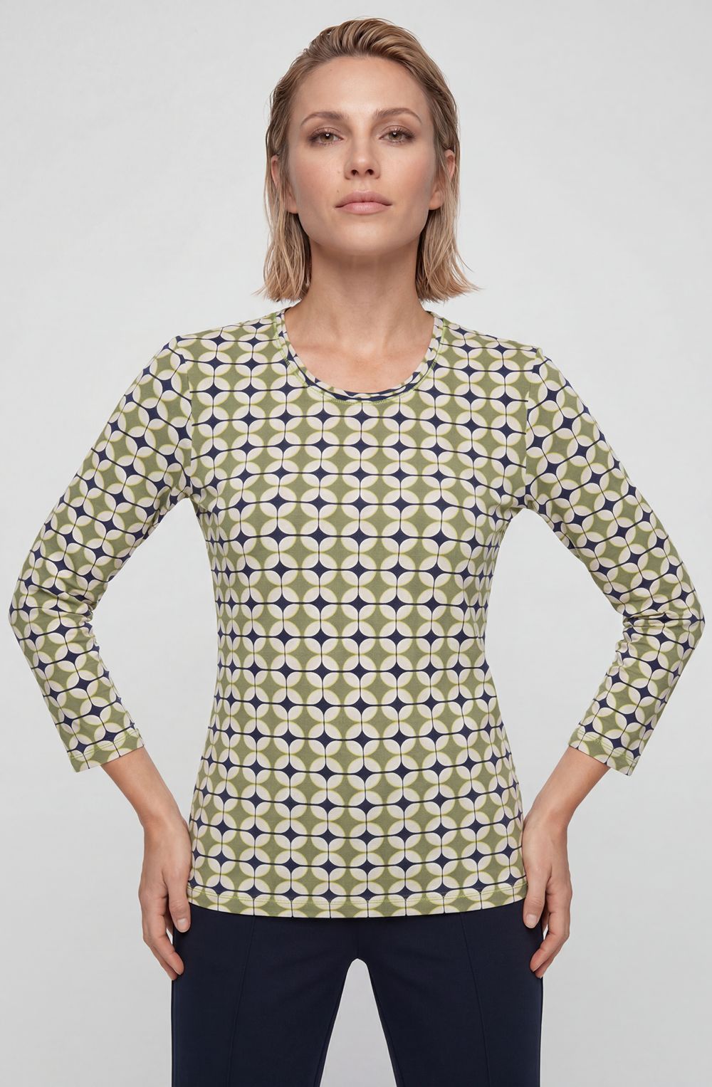 Moss Green and Lime Geometric Print Edda Top