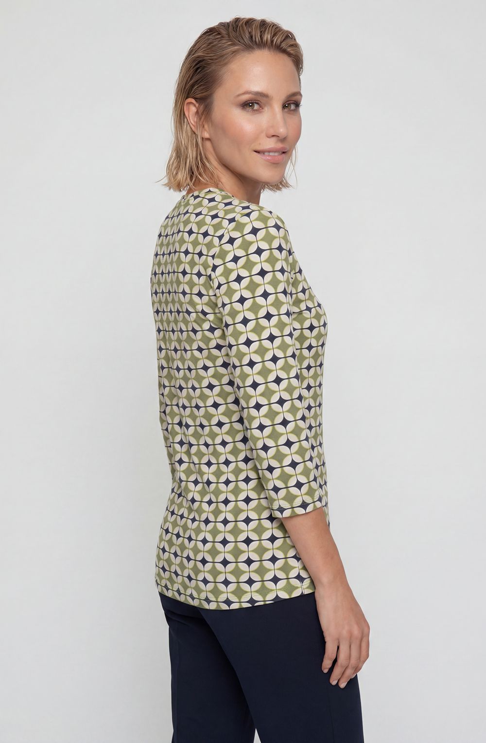 Moss Green and Lime Geometric Print Edda Top