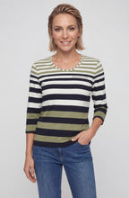 Moss Green and Navy Striped Hannah Top