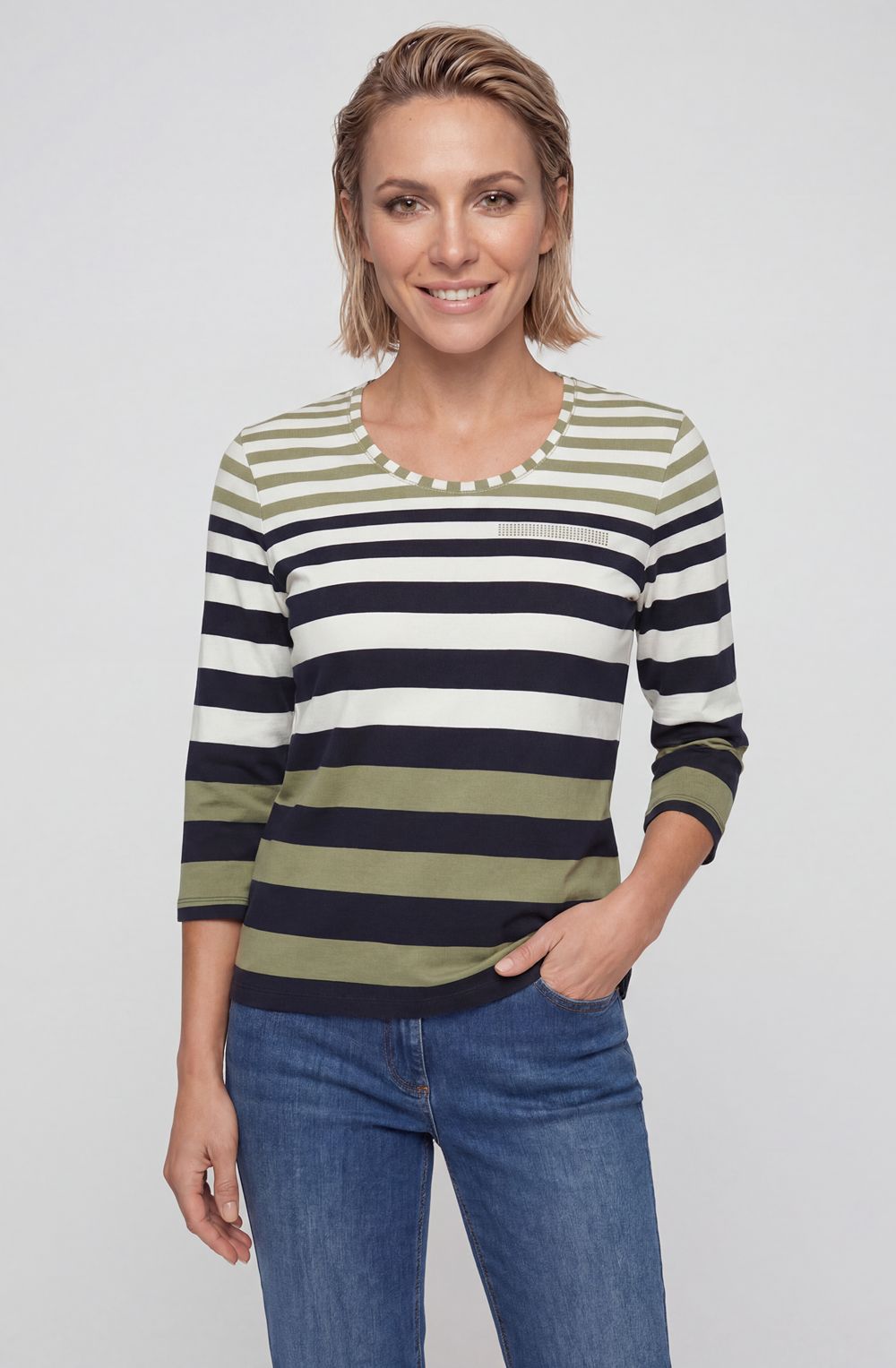 Moss Green and Navy Striped Hannah Top