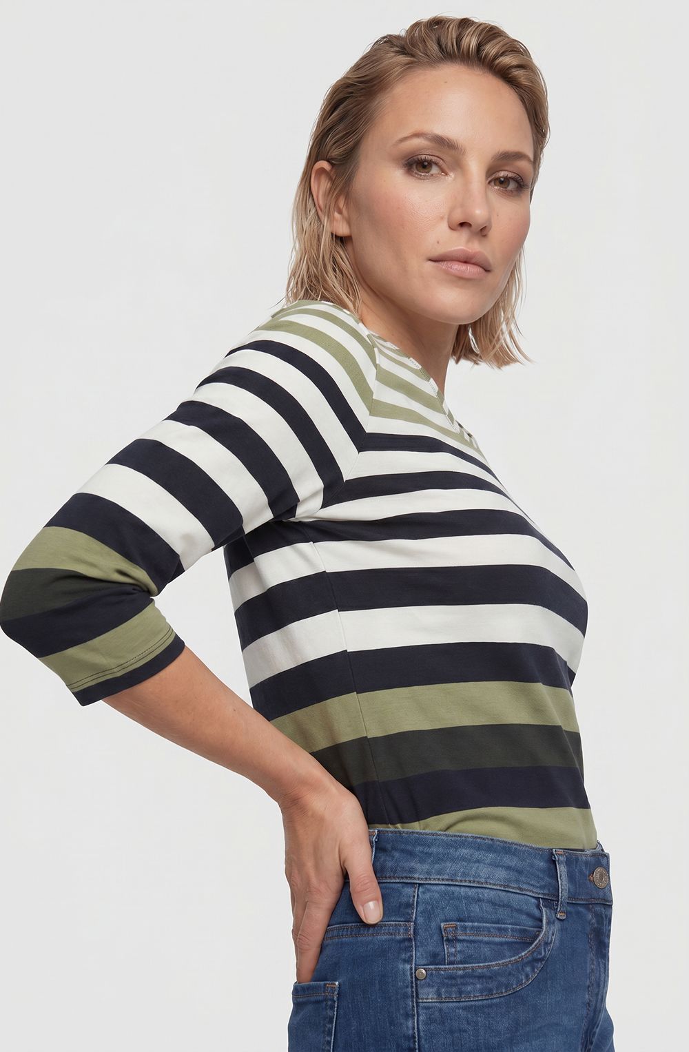 Moss Green and Navy Striped Hannah Top