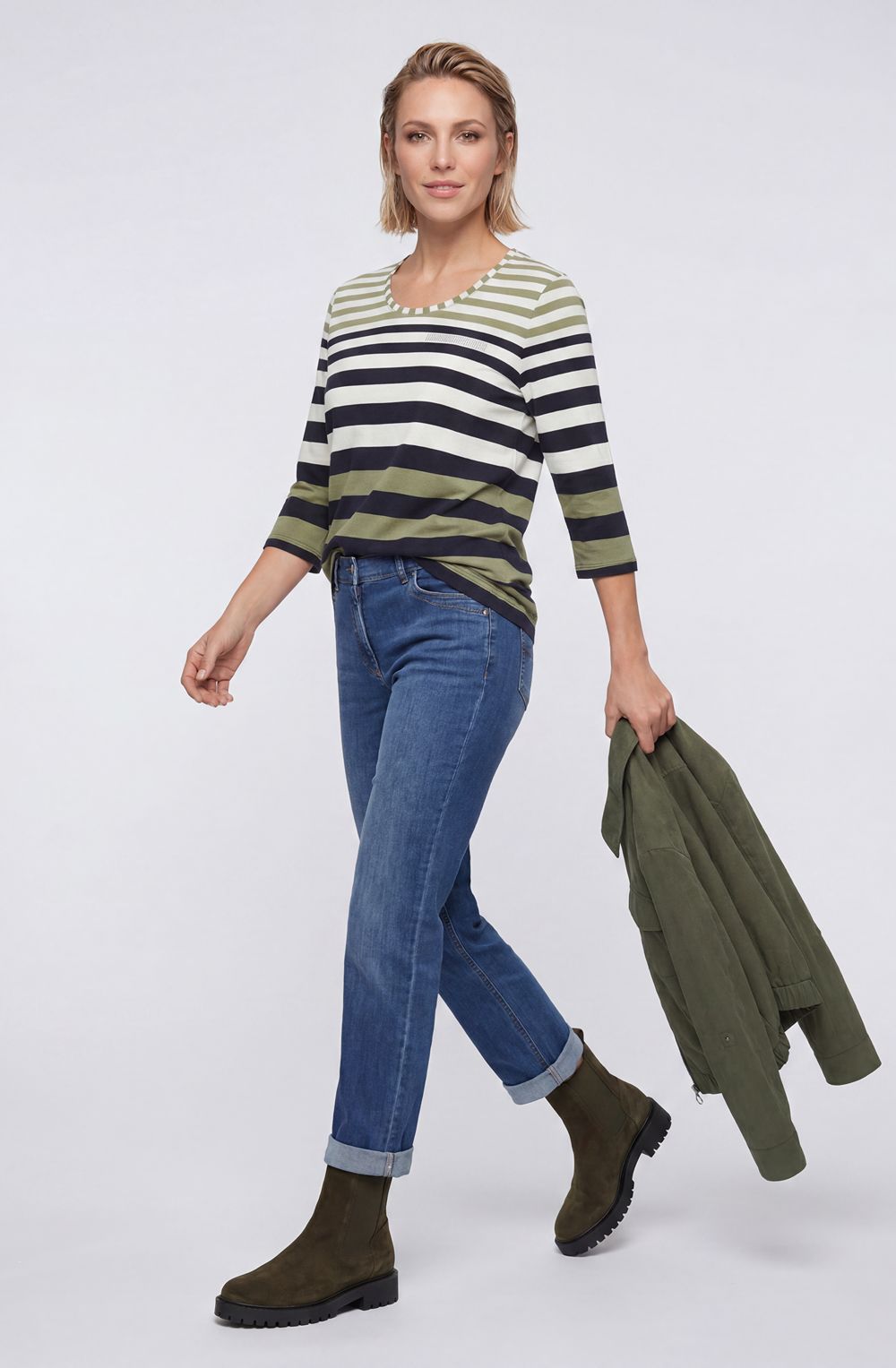 Moss Green and Navy Striped Hannah Top