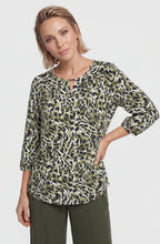 Moss Green Animal Print Peephole V-Neck Top