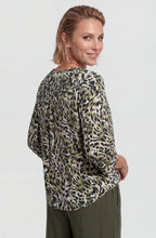 Moss Green Animal Print Peephole V-Neck Top