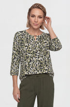 Moss Green Animal Print Peephole V-Neck Top