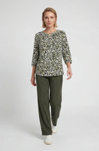 Moss Green Animal Print Peephole V-Neck Top