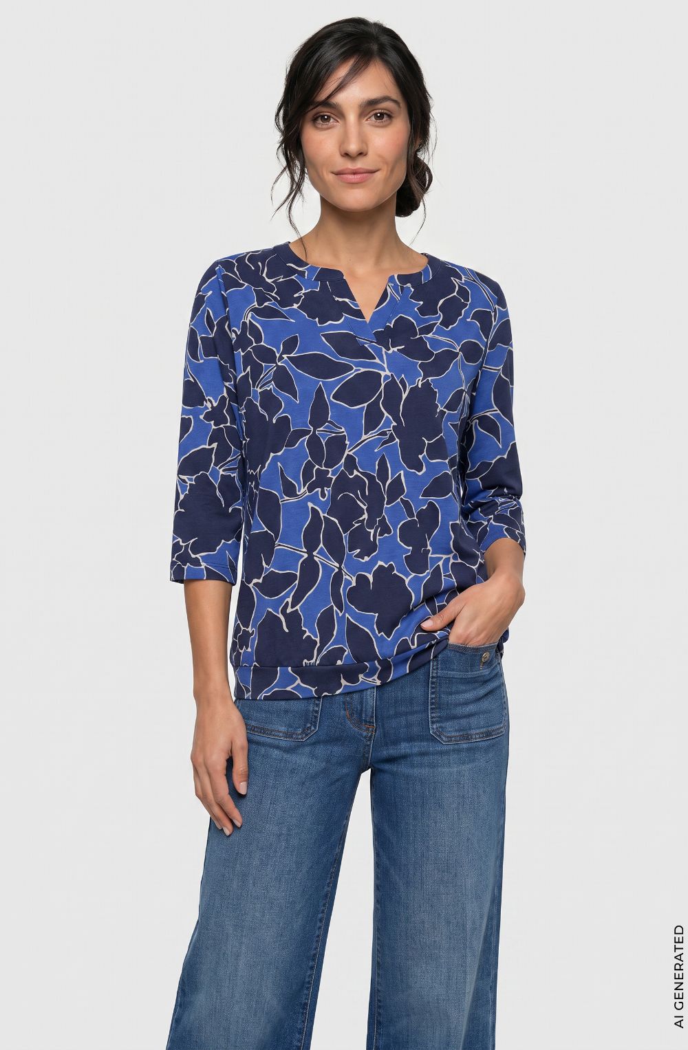 Cobalt Blue Print Fitted Hemline Clara Top
