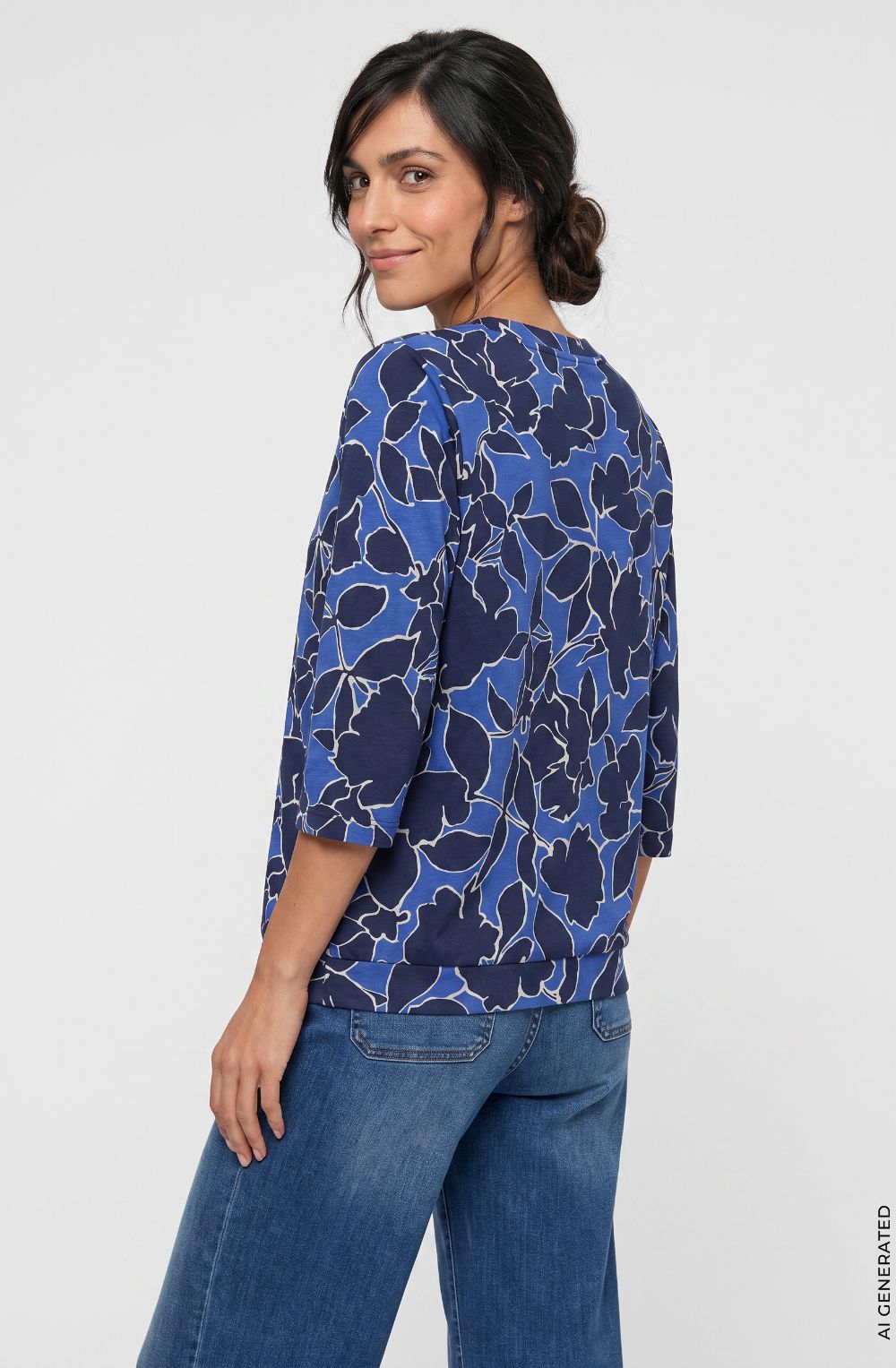 Cobalt Blue Print Fitted Hemline Clara Top