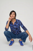 Cobalt Blue Print Fitted Hemline Clara Top