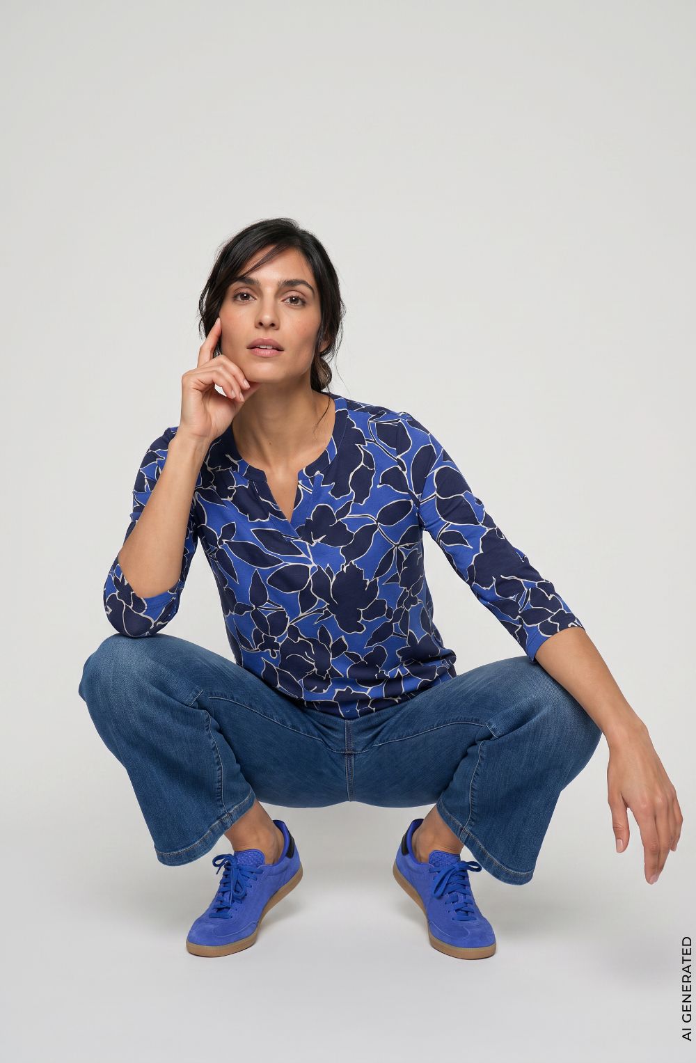 Cobalt Blue Print Fitted Hemline Clara Top