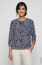 Ink Blue Bold Print Faux Drawstring Neck Henny Top