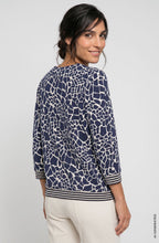 Ink Blue Bold Print Faux Drawstring Neck Henny Top
