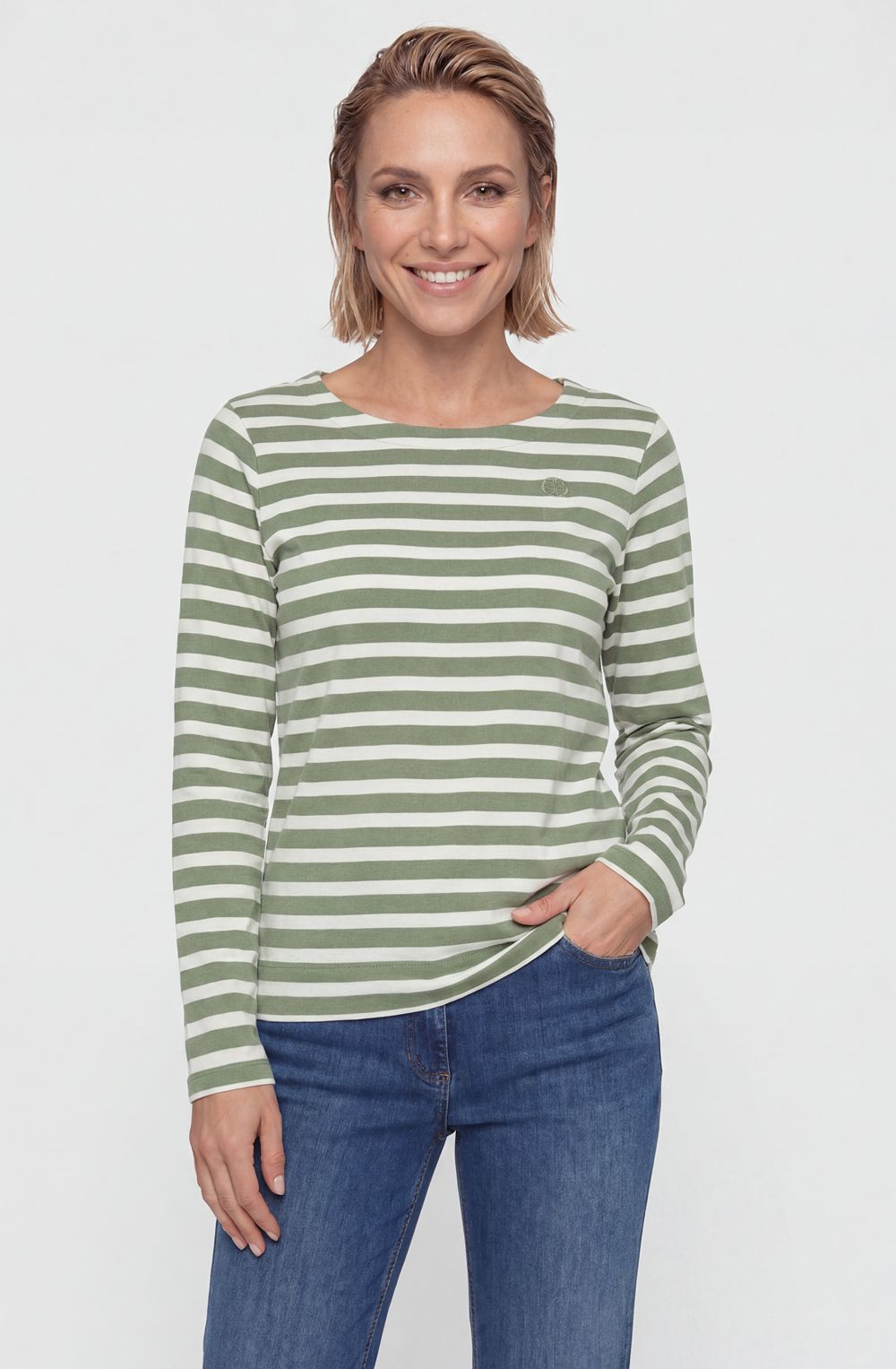 Moss Green Striped Relaxed Fit Hannah Top