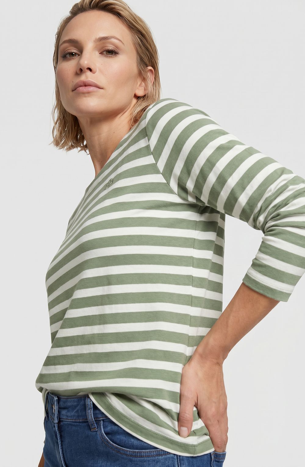 Moss Green Striped Relaxed Fit Hannah Top