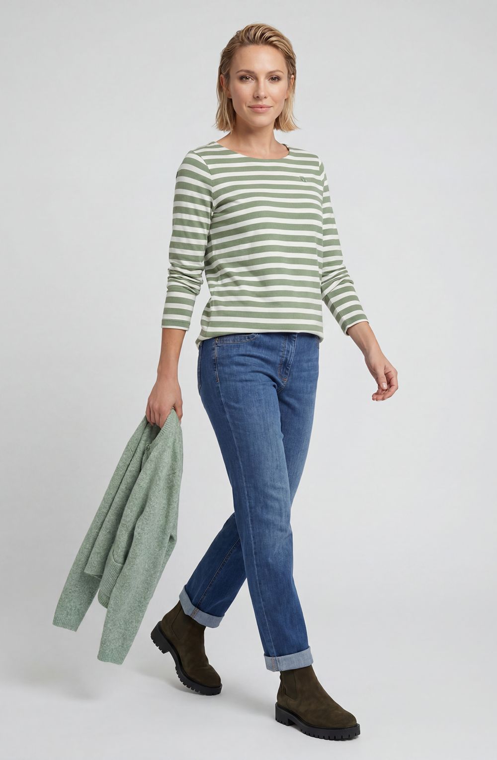 Moss Green Striped Relaxed Fit Hannah Top