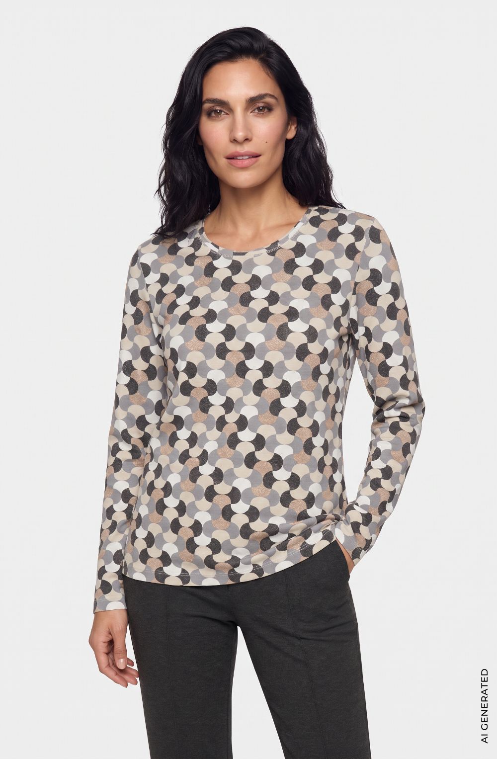 Almond Beige Abstract Design Top