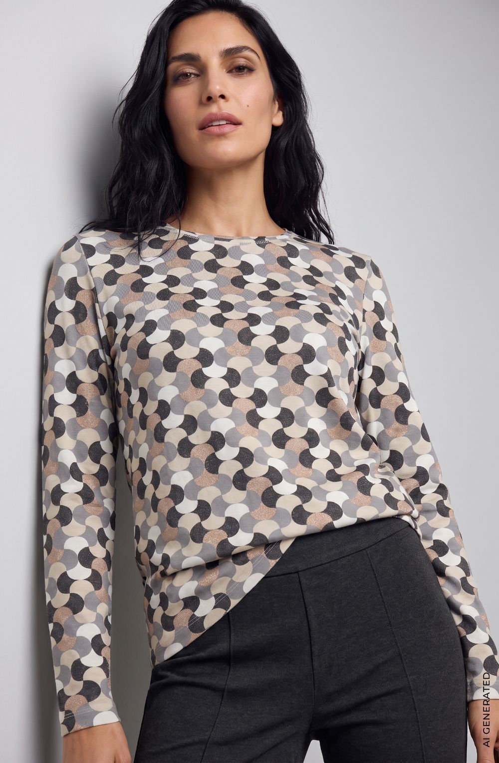 Almond Beige Abstract Design Top