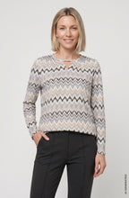 Almond Beige and Blue Peephole Neck Clara Top