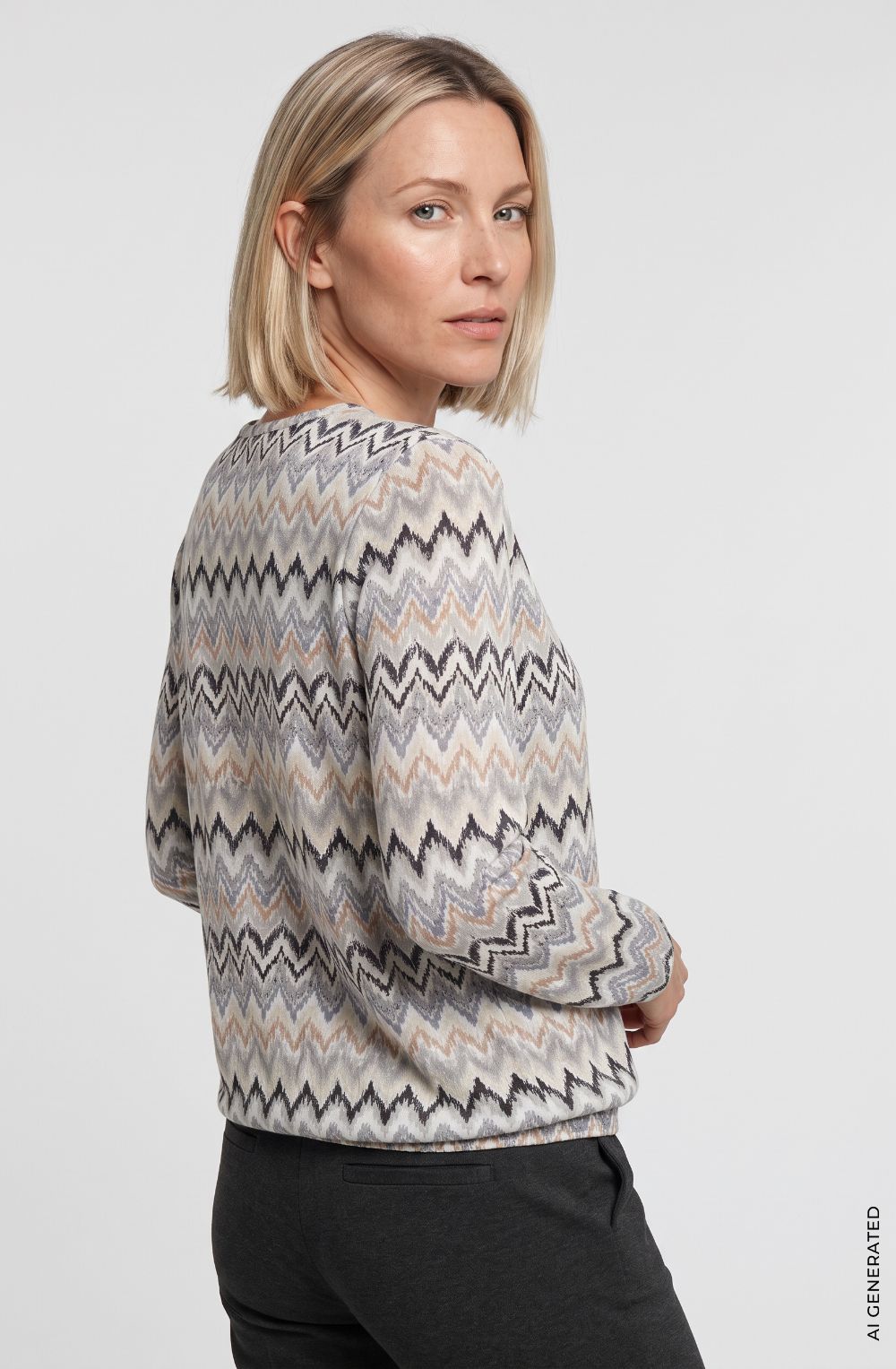 Almond Beige and Blue Peephole Neck Clara Top