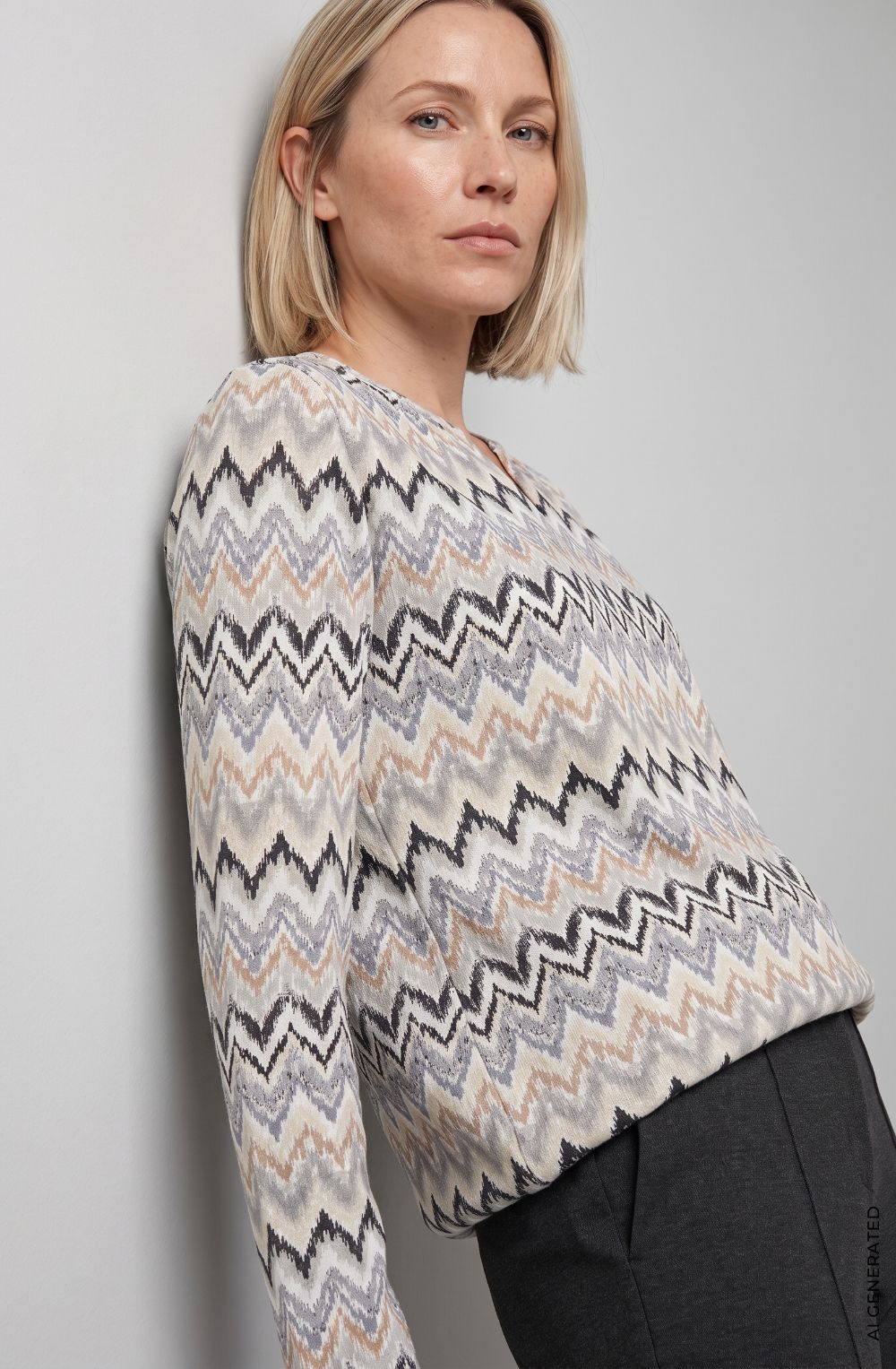 Almond Beige and Blue Peephole Neck Clara Top