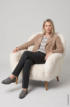 Almond Beige and Blue Peephole Neck Clara Top
