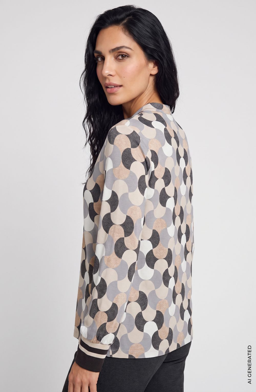 Almond Beige Abstract Print Top