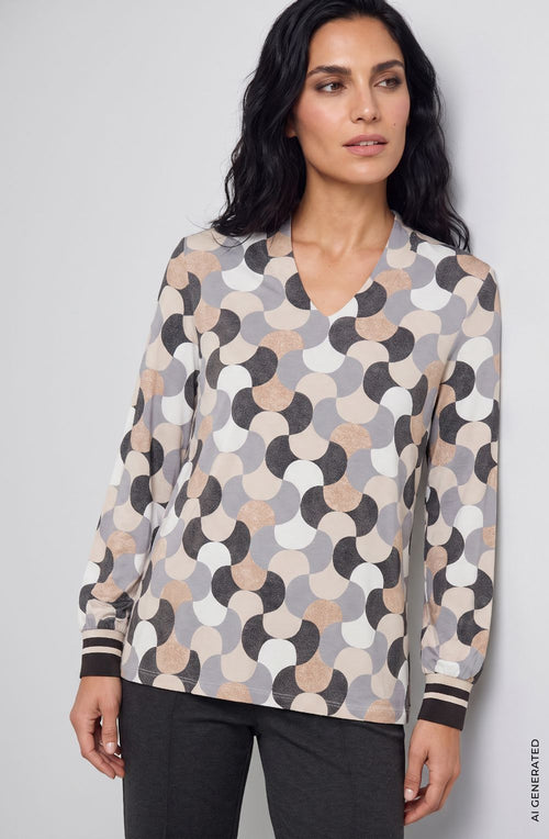 Almond Beige Abstract Print Top
