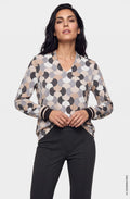 Almond Beige Abstract Print Top