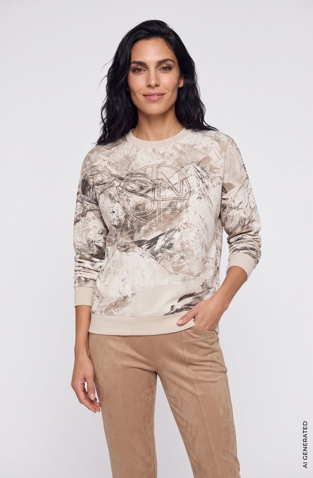 Almond Beige Abstract Design Lightweight Clara Sweatshirt