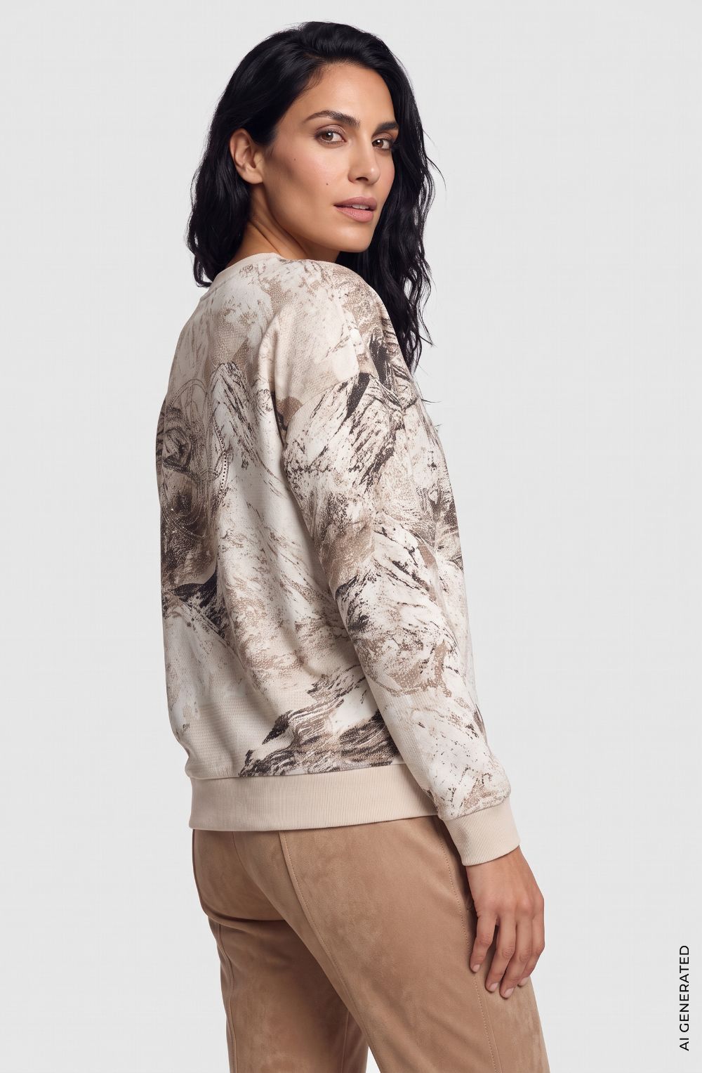 Almond Beige Abstract Design Lightweight Clara Sweatshirt