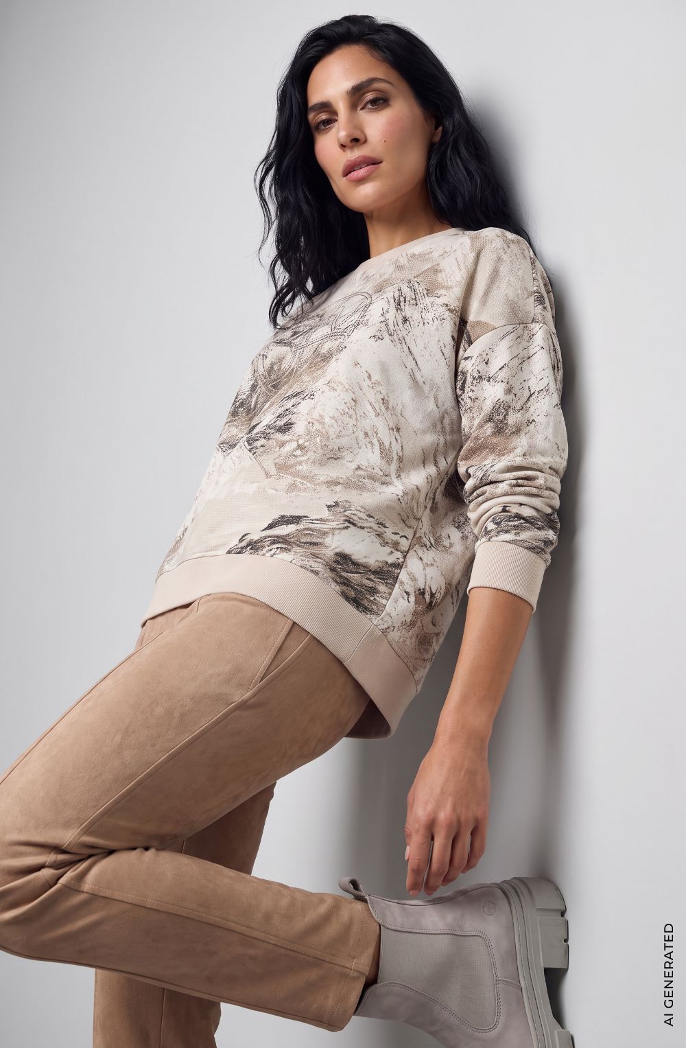 Almond Beige Abstract Design Lightweight Clara Sweatshirt